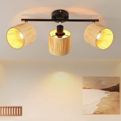 NETTLIFE Opbouwspot - E14 Fitting - 3-Lichts - Zwart - Natuurlijk Papier Design - L 40cm - rechthoekig - Vintage Hallamp - Plafondspot - voor Woonkamer | Slaafkamer | Gang | Keuken-excl. lichtbron
