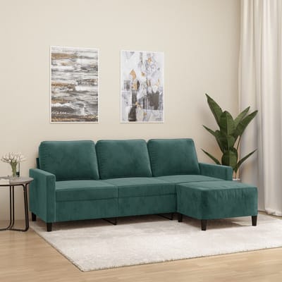 vidaXL - Driezitsbank - met - voetenbank - 180 - cm - fluweel - donkergroen