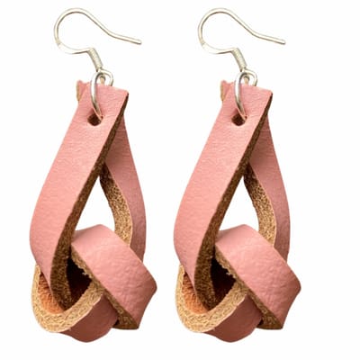 Oorbellen-Leer-Roze- knoop--Zilveren oorbelhaken-Charme Bijoux