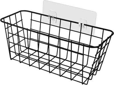 Opslagmand voor Badkamer, Keuken en Slaapkamer - Metalen Zelfklevende Plank zonder Boren, Zwart, 27.3 x 12.2 x 11.7 cm - Ideaal voor Organisatie en Ruimtebesparing