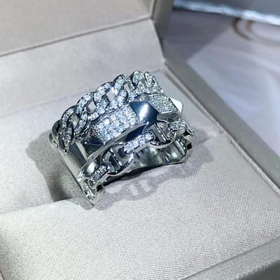 Nieuwe Prachtige DO Vorm Ring Met Diamanten Sterling koper Dames Ketting Drie-Laags Ring Feest Verjaardagscadeau Sieraden 10 gray