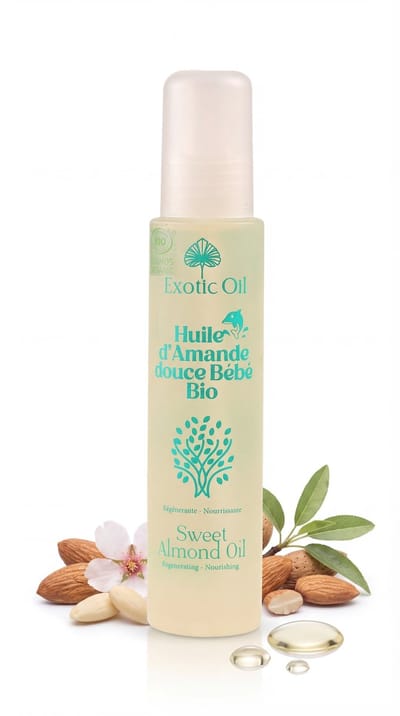 Biologische Amandelolie Baby 100 ml – Baby Massage Olie – COSMOS ORGANIC Ecocert – 100% Puur & Koudgeperst – Hydrateert en Verzacht de Babyhuid – Exotic Oil