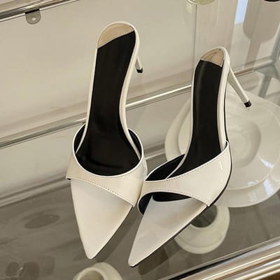 Liyke Zomermode Lage Dunne Hakken Dames Slippers Gladiator Sandalen Comfortabele Lakleren Puntige Neus Instappers Slides Schoenen Muiltjes 35 wit
