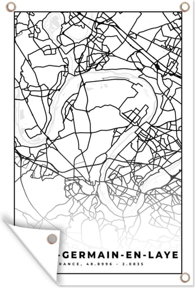 Muurdecoratie Kaart – Plattegrond – Frankrijk – Saint-Germain-en-Laye - Stadskaart - Zwart wit - 120x180 cm - Tuinposter - Tuindoek