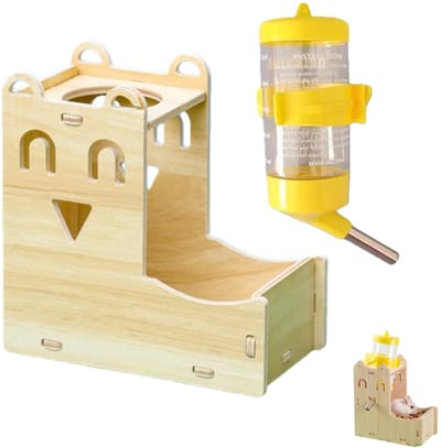 Dailygoods- Hamsterdrinkfles 80 ml - Lekvrije Waterfles - Hangende Waterdispenser - Houten Standaard - Verstelbare Houder - Geschikt voor Knaagdieren - Dierenwaterfles