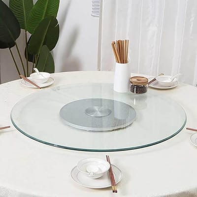 Draaiplateau Glas - Draaibaar Dienblad - Familiediners Delen - 360 Graden Rotatie - 50 cm Diameter - Transparant Zilver