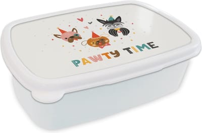 Broodtrommel Wit - Lunchbox - Brooddoos - Honden - Quotes - Pawty time - Spreuken - 18x12x6 cm - Volwassenen