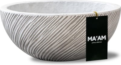 MA'AM Pottery Riley plantenschaal - D27 - Wit - Gestreepte decoratieschaal -Vorstbestendig - Afwateringsgat - binnen/buiten