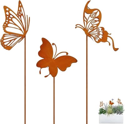 Decoratieve Vlinderstekers voor Buiten - Roestvrij, 3-Delige Set voor Tuin, Balkon en Terras