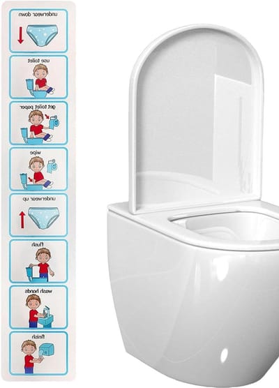Potty Training Poster - Leerplan Kind - Zelfstandigheid Leren - Visuele Instructies - 10 x 51 cm - Blauw