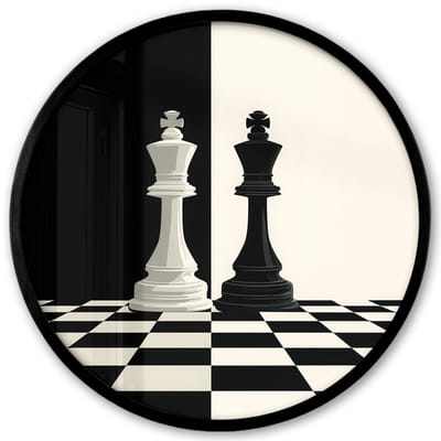Poster in lijst Rond - Fotolijst 40x40 cm - Posters - Schaakstukken - Koning - Geblokt - Zwart - Ronde posterlijst zwart - Decoratie - Wanddecoratie woonkamer - Muurdecoratie slaapkamer