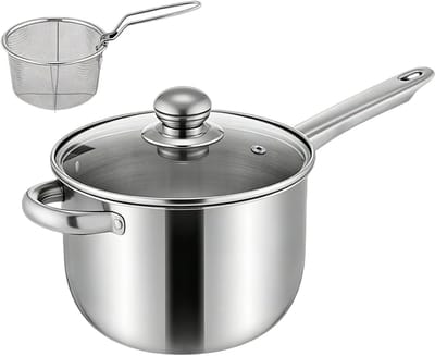 Friteuse met mand - Kleine pan - Thuis koken - Gelijkmatige warmte - 38x19.5x13 cm - Zilverkleurig