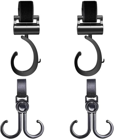 Allecto - Pram Hook - Multi-Purpose Hooks - Ideaal voor Kinderwagens - Zwart - Accessoires voor Strollers - Universele Haak - 4 Stuks