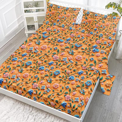 3D Klimop Bloemen Vierdelig Set, Omringd Door Prachtige Verse Bloemen, Inclusief 1 Hoeslaken, 1 Dekbedovertrek, 2 Kussenslopen 99cmx199cm gray