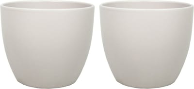 Floran Bloempot/plantenpot Boule - 2x - beige - keramiek - 10 x 12 cm