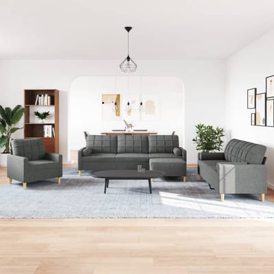 vidaXL - 4-delige - Loungeset - met - voetenbank - en - kussens - stof - donkergrijs