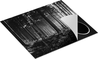 Chefcare Inductie Beschermer Bos met Zon tussen de Bomen - Zwart Wit - 60x50 cm - Afdekplaat Inductie - Kookplaat Beschermer - Inductie Mat