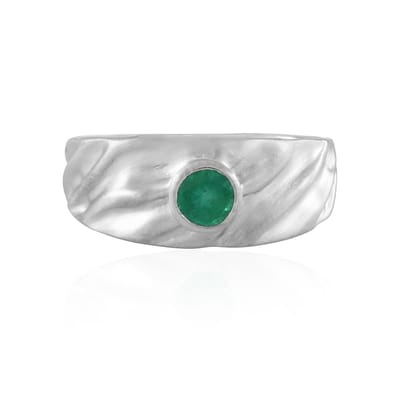 Cavill - Zilveren ring met platina coating - 925 Sterling Zilver - Colombiaanse ronde smaragd 0,324 ct - Bezel gezet - Uniek elegant ontwerp