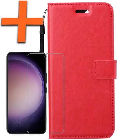 Hoes - Met Screenprotector - Geschikt voor Samsung Galaxy S23 - Luxe Pasjeshouder - Bookcase Portemonee - Flip Case - Kunstleer Book Case - Flipcase - Book Cover - Walletcase - PortemonneeHoes - Rood