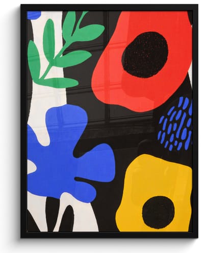Poster in lijst - Fotolijst 50x70 cm - Posters - Bloemen - Bladeren - Abstract - Zwart - Posterlijst zwart - Decoratie - Wanddecoratie woonkamer - Muurdecoratie slaapkamer