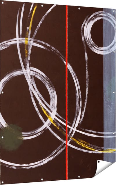 Gards Tuinposter Abstracte Cirkels met een Rode Lijn - 120x160 cm - Tuindoek - Tuindecoratie - Wanddecoratie buiten - Tuinschilderij