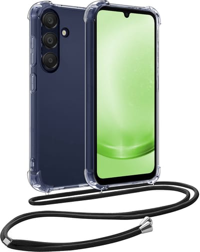 Hoesje Geschikt voor Samsung Galaxy A25 - Met Koord - Shock Proof - Siliconen Case - Back Cover - Telefoonkoord - Telefoon Hoes Shockproof - Telefoonketting - Transparant