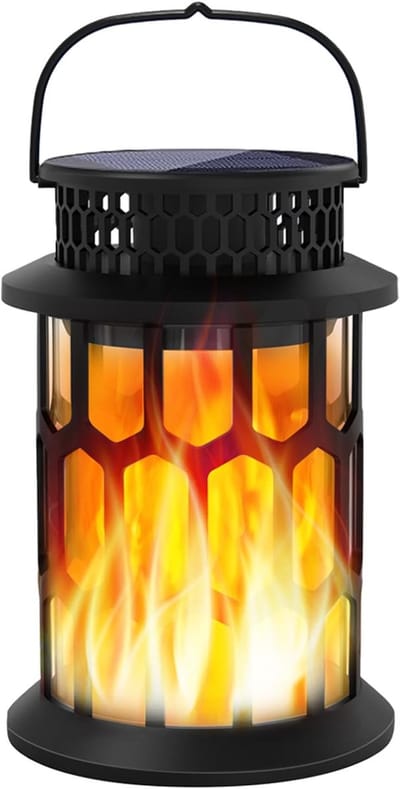 ZVD Waterdichte solar lantaarn voor buiten – Hanglamp op zonne-energie met flikkerende vlam – Draadloze decoratieve verlichting – Ideaal voor Halloweenfeestjes, terrassen, tuinen, binnenplaatsen en paden – 1-pack