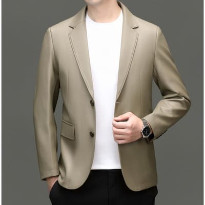 Nieuw Leer Heren Herfst en Winter Zacht Leer Pakkraag Jassen voor Jonge en Middelbare Mannen Twee-knoops Casual Leren Pakjassen 4XL gray