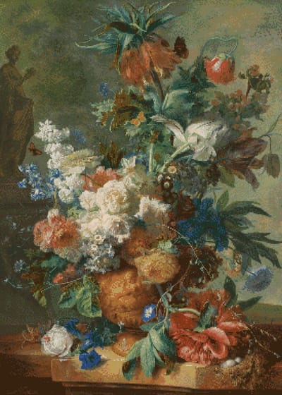 MyHobby Borduurpakket – Stilleven met bloemen (Van Huysum) 50×70 cm - Aida borduurstof 5,5 kruisjes/cm (14 count) - Telpatroon - Borduurgaren - Borduurnaald - Handleiding - Voor Beginners & Gevorderden - Complete borduurset