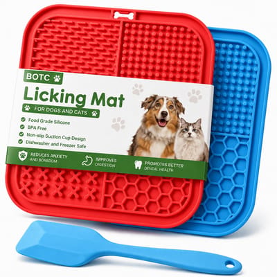 BOTC Likmat Hond met Silicone spatulas - 2 stuks Likmat Voermat Hond - voermat - Slowfeeder Hond - Blauw /Rood