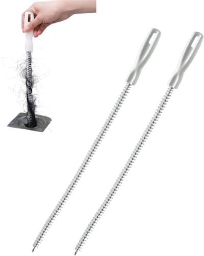 2 stuks Haarontstopper - 500 borstelharen voor efficiënte reiniging - reiniger voor de badkamergootsteen - ontharingstool voor de keuken - Afvoerpijpontstopper-lengte 45 cm - geschikt voor het reinigen van de keuken- en badkamergootsteen - wit.