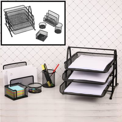5 Delige Bureau Organizer SET - Pennenbakje - Mesh metaal - BrievenbakÂ - Memobox Papercliphouder Briefhouder - Zwart