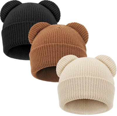 Dailygoods- Peutermuts Zachte Gebreide Muts - Baby Beanie - Warme Muts - Berenorenmuts - Ademend Ontwerp - Geschikt voor 0-24 Maanden - Babybeanie