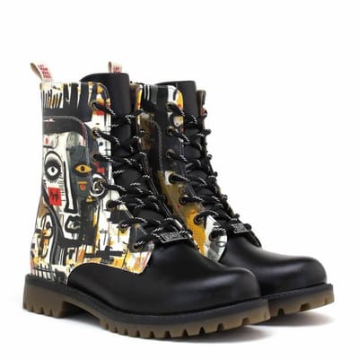 Goby Urban Canvas Boots – Dames Veterboots – Abstract Kunstdesign – Vegan Leer – Handgemaakt – Maat 41