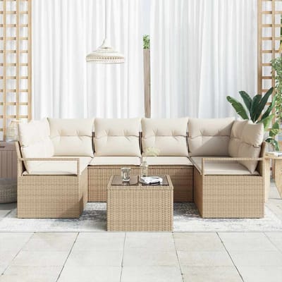 vidaXL - Tuinbank - Set - 7 - st - 6-Aantal - zitplaatsen - Beige - en - Crème