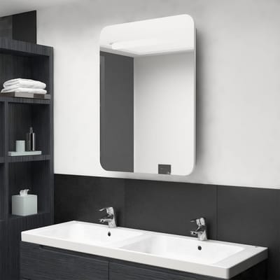 vidaXL - Badkamerkast - met - spiegel - en - LED - 60x11x80 - cm - wit - en - eikenkleurig