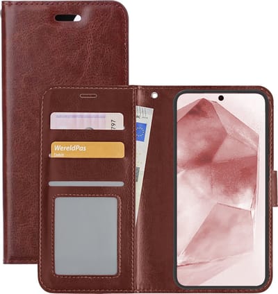 Hoesje - Met Pasjeshouder - Geschikt voor Samsung Galaxy A55 - Luxe Bookcase Portemonee - Flip Case - Kunstleer Book Case - Flipcase - Book Cover - Walletcase - Portemonneehoes - Bruin