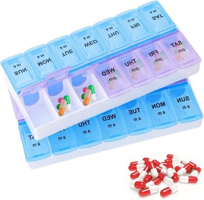 Pillendoos voor 7 dagen met 14 vakken, draagbare tablettenbox voor medicijnen en vitamines, ideaal voor 's ochtends en 's avonds gebruik