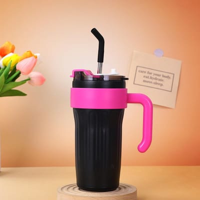 Nouvelle tasse isotherme en acier inoxydable dégradé pour filles, avec paille portable, avec sangle en dopamine et poignée pour voiture 860ml