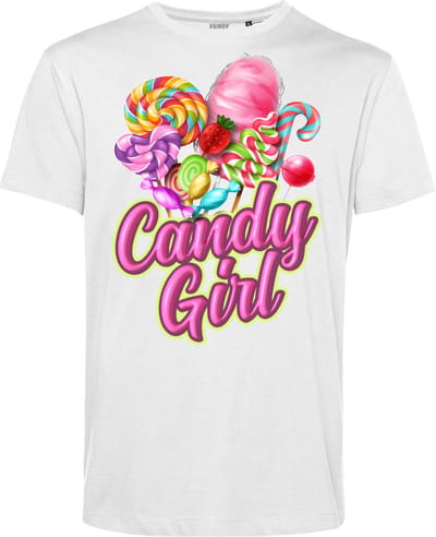 T-shirt Candy Girl | Carnavalskleding heren dames | Halloween Kostuum | Foute Party | Wit | maat XS