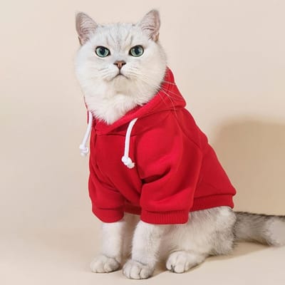 1 st Gezellige Rode Polyester Hoodie voor Katten en Honden - Casual Huisdier Sweatshirt voor Elk Seizoen met Trekkoorden, Binnen/Buiten Comfort XS red