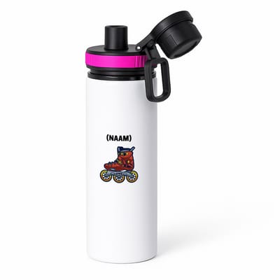 Hacebo® - Rolschaats met eigen naam waterfles met draaidop roze - Sport - fanatieke rolschaatsers - sport - verjaardagscadeau - klein cadeautje - kado - gift - geschenk - verrassing - water fles - 850ML