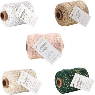 Glitter Touw - 2mm - Lurex - 5 Kleuren - 250 Meter - 5x50m - Assorti - Glitterkoord - Decoratief Touw