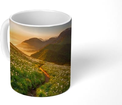 Mok - Koffiemok - Bloemen - Zon - Bergen - Mokken - 350 ML - Beker - Koffiemokken - Theemok