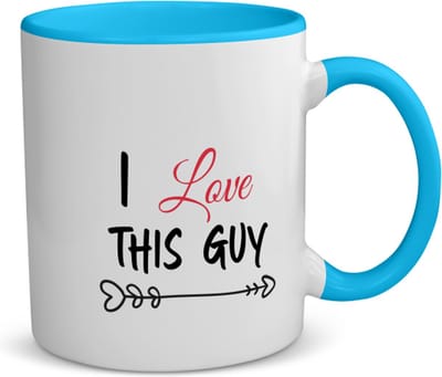 Akyol - i love this guy koffiemok - theemok - blauw - Liefde - iemand die liefde wilt geven aan een ander - valentijnsdag - cadeau voor vriend(je) - verjaardagscadeau - kado - geschenk - gift - verrassing - valentijnscadeautje - 350 ML inhoud