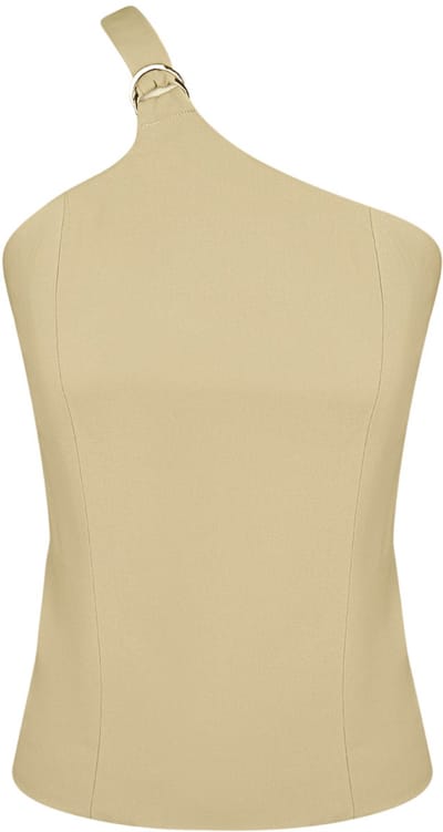 Gimme - One-Shoulder Cargo Top – Asymmetrische Zomerse Top – Stoere en Elegante Top met Zakdetail - Beige - Maat S