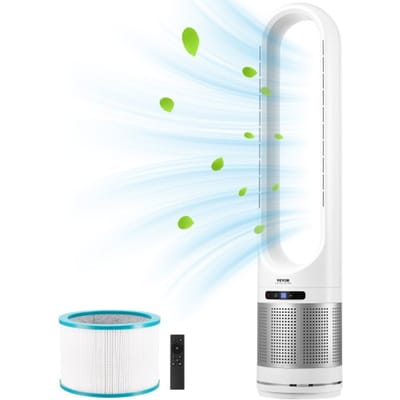 VEVOR Bladeless torenventilator, 4,7 m/s snelle staande ventilator, 80° oscillerende ventilatoren met 8 snelheden, 8-uurs timer, H13 HEPA-filtratie, afstandsbediening en luchtreinigingsmodus