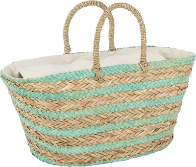 J-Line strandtas Kort Handvatten Strepen - jute - naturel/blauw