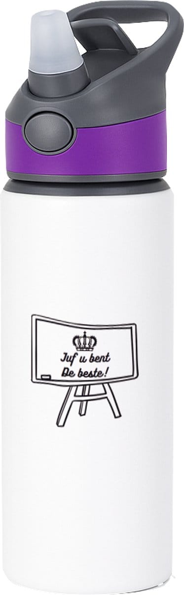Hacebo® - Juf u bent de beste waterfles met rietje paars - Juf - Juf - Leraar - water fles - 650ML