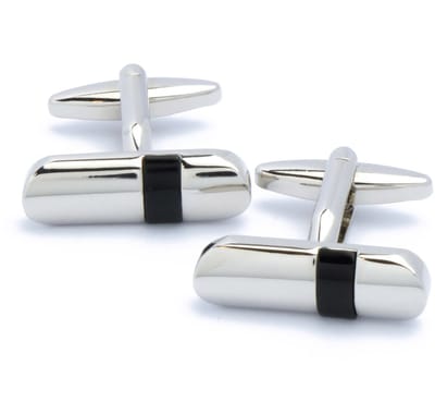 Manchetknopen - Zilver Lang Ovaal met Zwart Onyx